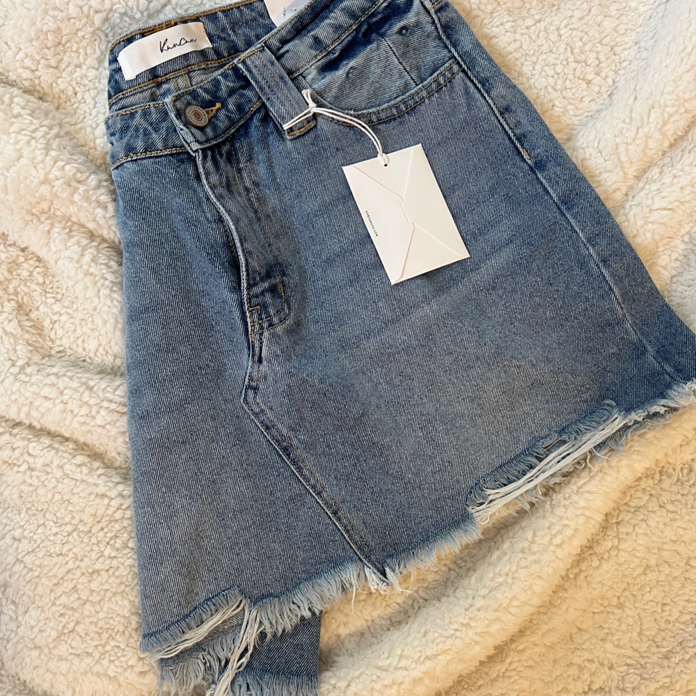 NWT KanCan High Rise Denim Mini Skirt sz lg - Picture 7 of 10